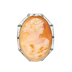 Antique 14K White Gold Filigree Large Cameo Pendant/Brooch - Picture 1 of 5