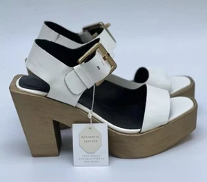 Zara Sandalias De Cuero Blancas Con Tacón Metálico UK6 EUR39 US8 Ref 1338 301 - Imagen 1 de 5