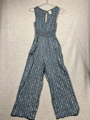 Japna Womens XS Blue Boho Aztec Jumpsuit Elastic Waist Pockets Gypsy Style* - image 1 of 4