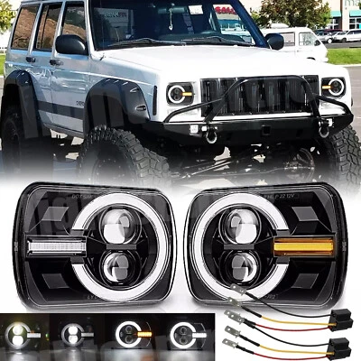 Pair 5x7" 7x6 LED Headlights For Jeep 84-2001 Cherokee XJ /For 86-1995 Wrangler - Image 1 of 4