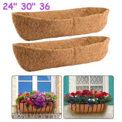 24-36'' Trough Coco Liner Planting Flower Wall Hanging Basket Planter Window Box - Image 1 of 4