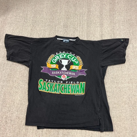 Vintage Grey Cup Shirt Large Black 1990s CFL Saskatchewan Football Cover
