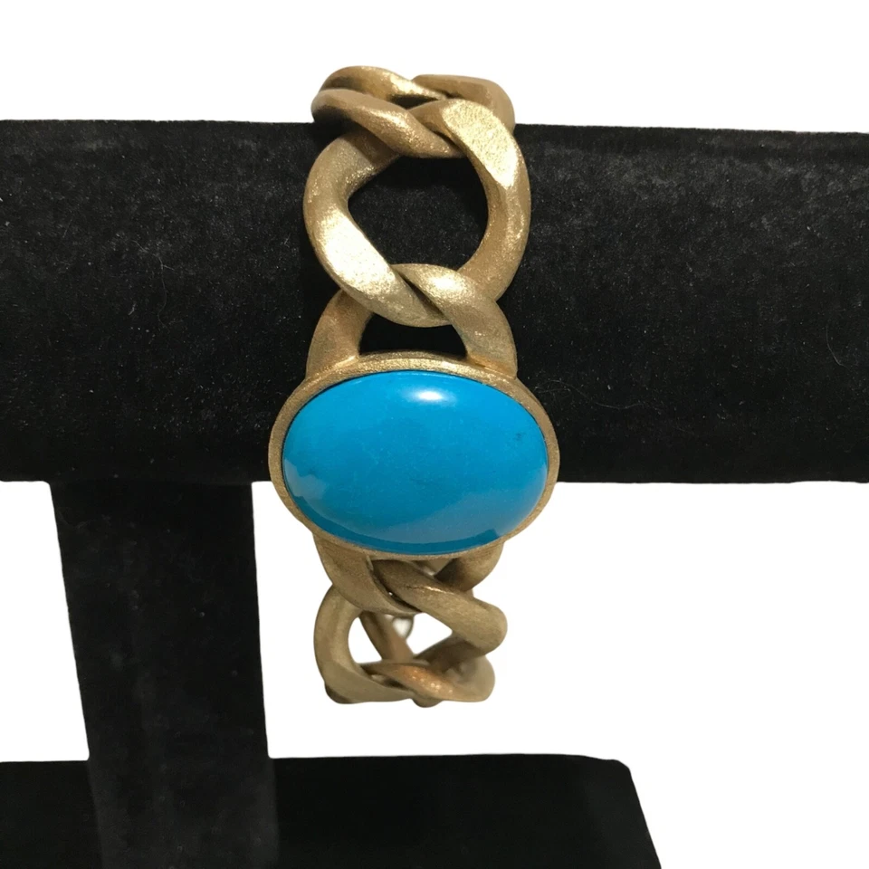 Ralph Lauren Chunky Turquoise Center Stone Link Bracelet Gold Tone - Image 1 of 4
