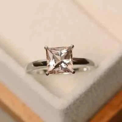 1,50 ct Princess Cut echter Morganit Solitär Ehering 14 K massives Weißgold - Bild 1 von 4