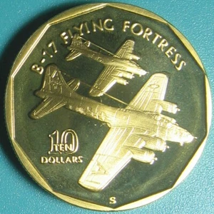 1991 MARSHALL ISLANDS $10 PROOF-LK BOEING B-17 FLYING FORTRESS HEAVY BOMBER WWII - Picture 1 of 5