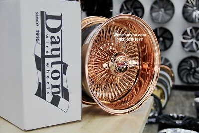 Rose Gold 24kt Genuine Dayton Stamped 14x7" 100 Spoke Lowrider Wire Wheels NEW 4 - Image 1 of 4