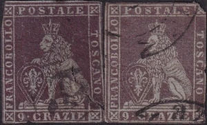 ITALY TUSCANY 1852 Coat of arms issue (shades) sg. 20-21 cv. £1,400 - Bild 1 von 2
