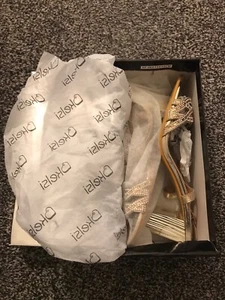 New Kelsi Gold Size UK 7 Block Mid Heel Synthetic & Leather Sandals With Box - Picture 1 of 8