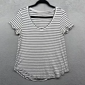 Camiseta para mujer American Eagle blanca negra a rayas manga corta cuello en V talla S - Imagen 1 de 10
