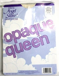 One Pr Angel Skin Opaque Womens Queen Size Pantyhose Vanilla Ivory Sheer Toe - Picture 1 of 2