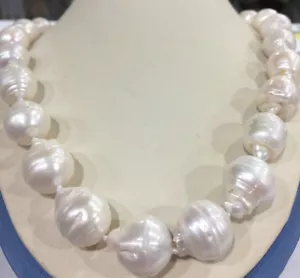 RARO ENORME COLLAR DE PERLAS KESHI BARROCAS MAR DEL SUR BLANCO NATURAL 15X20MM 18 PULGADAS - Imagen 1 de 9