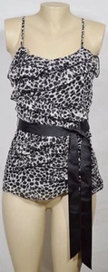 JESSICA SIMPSON Black/Beige Animal Print Ruffled Top Small Spaghetti Straps Belt - Picture 1 of 7