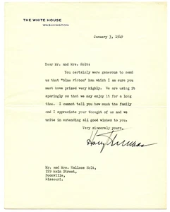 Harry S Truman, US-Präsident/US-Senator Missouri, signierter typisierter Brief, 07661 - Bild 1 von 1