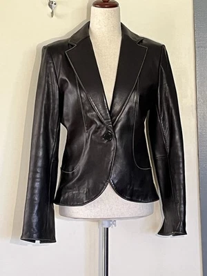 Gorgeous Womens Black Leather Jacket by Context Size 4 - Image 1 of 4