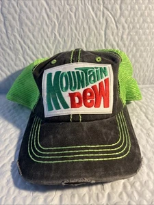 Mountain Dew Hut Distressed schwarz Deluxe Stone Washed & neongrün Netzhut  - Bild 1 von 6