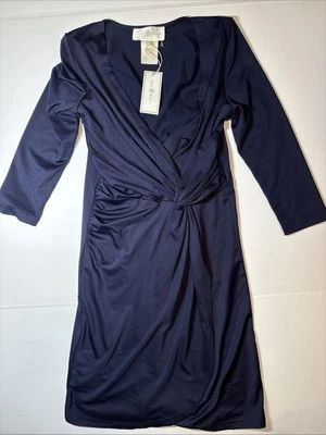 Julie коричневый Sz P искусственного надежном платье v-образным вырезом кроссовер синий новый с Ярлыками - Изображение 1 из 4