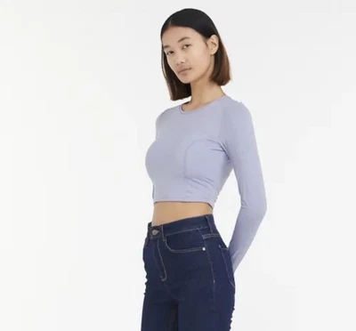 Beyond Yoga Powerbeyond Lite Air Shield Cropped Long Sleeve Top Blue M NWT - Image 1 of 4
