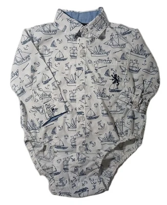 English Lavandería Bebé Niño 6/9M Manga Larga Náuticos Veleros Anclajes Una Pieza  Foto 1 de 4