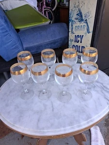 Kristall 24 KT Gold geätzte Weingläser 6 3/4"H 6er Set ITALIEN - Bild 1 von 4