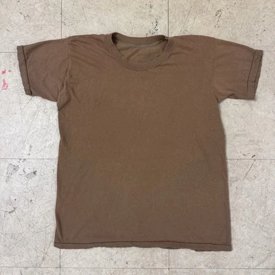 Brown Undershirt 1/4 Sleeve Basic Blank T Shirt Small 80s Vtg Military Army USA - Image 1 of 4