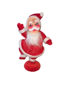 Vintage Large Red & White Flocked Plastic Dancing One Foot Santa Claus 9.5" - Picture 1 of 9