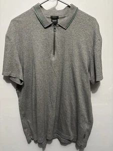 Hugo Boss Men’s Grey Short Sleeve 1/4 Zip Polo Green Piping Size XL - Picture 1 of 4