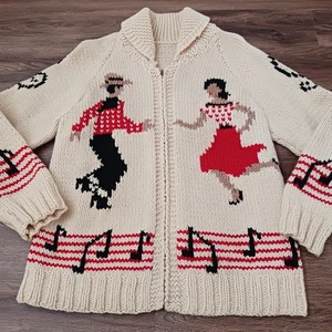 Vintage 50's Square Dancing Rockabilly Shawl Collar Sweater Music Noted Cardigan - Bild 1 von 7