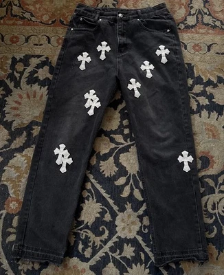 Levi's 550 Chrome Hearts Black Denim Cotton White Cross Jeans 32 - Image 1 of 4