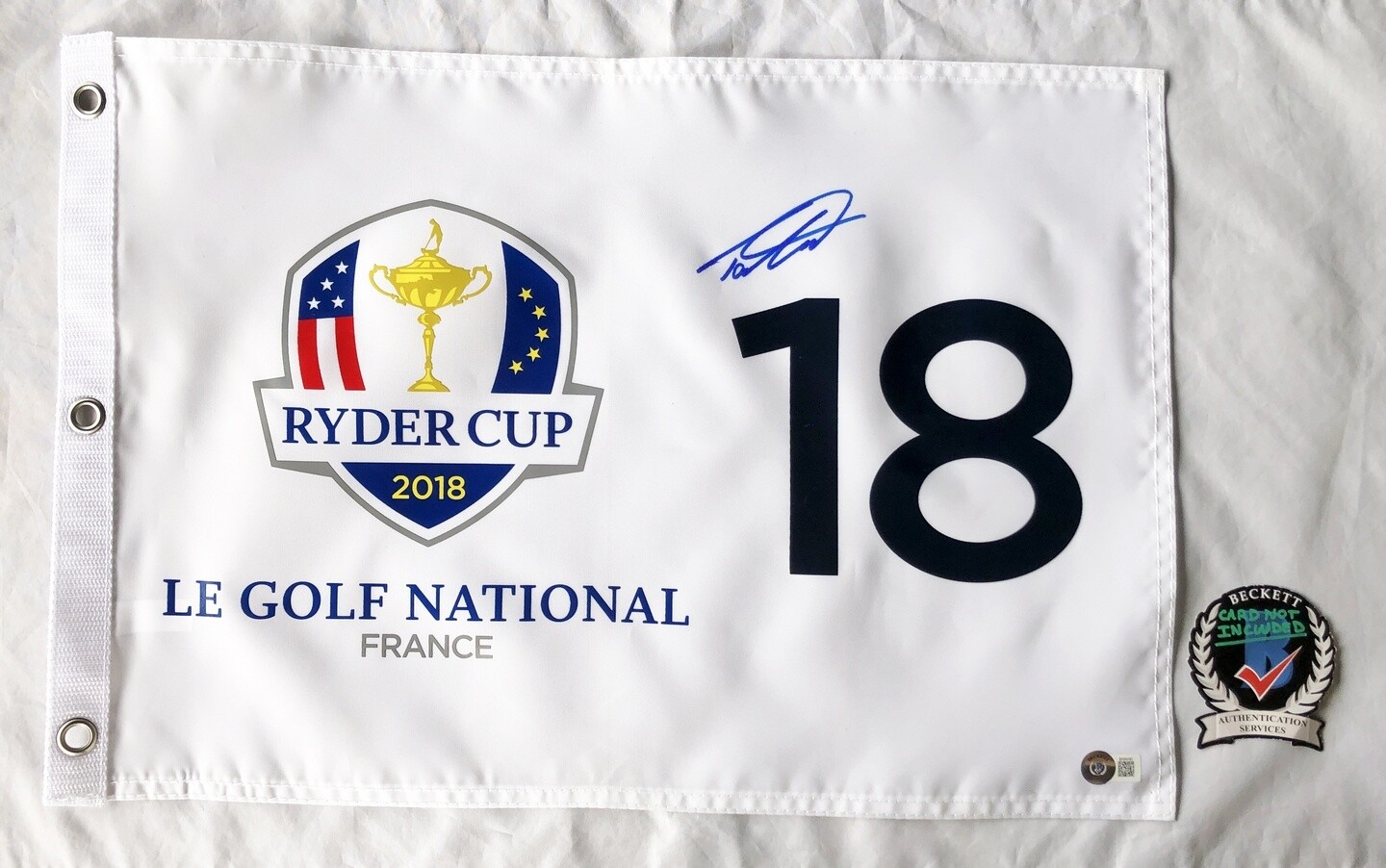 Tommy Fleetwood Autographed Signed Flag 2018 Ryder Cup Beckett Beckett COA 