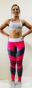 SCRUNCH BUTT GYM TIGHTS YOGA WOMENS FITNESS COMPRESSION PINK/GREY - Imagen 1 de 9