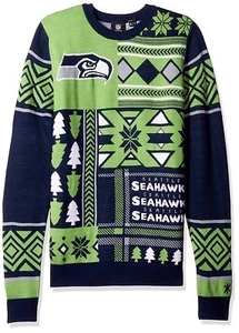 NFL Seattle Seahawks Klew Patches Ugly Sweater Gr. Medium - Bild 1 von 2