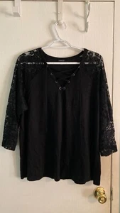 Torrid Damen Plus schwarz Slub 3/4 Spitzenärmel Top Größe 1X ECU - Bild 1 von 4