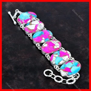 Cotton Candy Turquoise Gemstone Bracelet 925 Sterling Silver Adjustable Bracelet - Picture 1 of 6