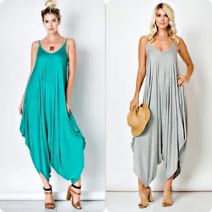 Women's Harem Jumpsuit Wide Leg Jumpsuit Spaghetti Strap Jumpsuit Playsuit Baggy - Picture 1 of 6