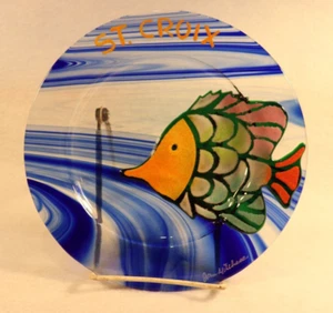 SIGNIERTER JAN MITCHELL ST CROIX FISCHTELLER HANDGEFERTIGT VERSCHMOLZENES KUNSTGLAS 7-1/2" DURCHMESSER - Bild 1 von 5