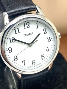 Timex Women's Watch TW2V69100 Indiglo Quartz White Dial Black Leather Band 30mm - Picture 1 of 13