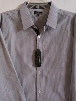 NWT Men's Galaxy Harvic Black Pin Stripe Button Down Shirt Size XL $58~New - Image 1 of 4