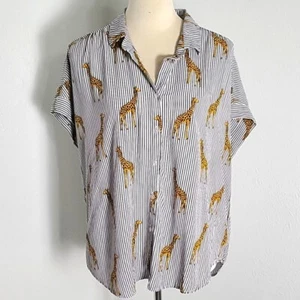 Jane & Delance schwarz-weiß gestreiftes Oversize-Shirt, Giraffenmuster, Größe L - Bild 1 von 10
