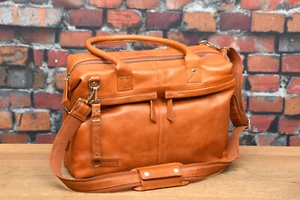 SCHOOLMASTER Ledertasche Business Schultasche Büro Umhängetasche amber - NEU - Bild 1 von 6
