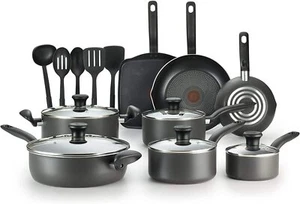 Tefal Initiatives 18 Pc Cookware Set Non Stick Pots Frying Pan Charcoal Black - Picture 1 of 8