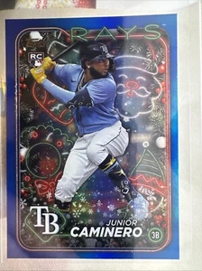 2024 Topps Holiday Blue Foil H25 Junior Caminero Tampa Bay Rays RC - Picture 1 of 2