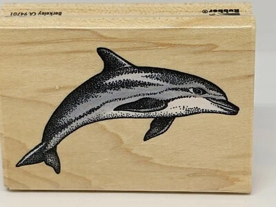 Wood rubber stamp   Dolphin   by Rubber Stampede  2.5 x 1.75   A812D - Image 1 of 4