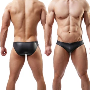 Slip uomo sexy lattice pelle slip wetlook finto lucido bikini perizoma mutandine - Foto 1 di 12