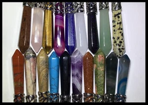 Handcrafted Semi Precious Gemstone Crystal Drop Point Silver Ceiling Fan Pull - Picture 1 of 23