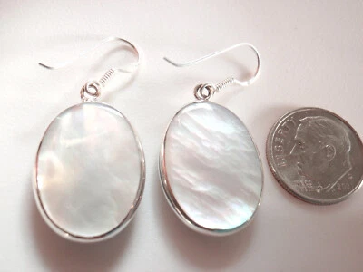 Reversible Mother of Pearl and Simulated Turquoise 925 Sterling Silver Earrings - Image 1 of 4