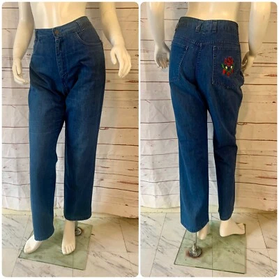 Женские хиппи подлинный 60-х винтажный джинсовой ткани темно синие джинсы брюки W-28" - Изображение 1 из 4