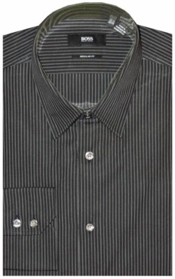 NEW HUGO BOSS DRESS SHIRT 15.5 32/33 BLACK w WHITE FINEST STRIPES IMPERFECT - Image 1 of 4