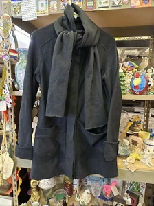Beyond Yoga Jacket Button Up Scarf Collar S-M Black Preowned Cold Weather USA - Picture 1 of 6