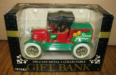 Ertl 1:25 1991 Ford Model T Runabout Car Christmas Locking Coin Bank Toy 9290 - Image 1 of 4