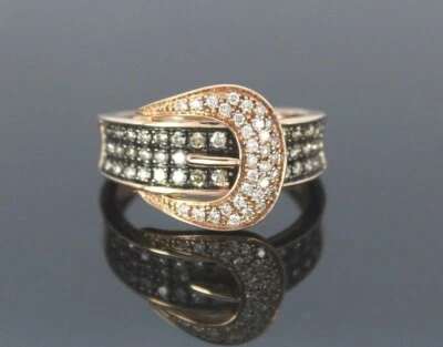 $1,875 RJM 14K Rose Gold Cognac Fancy Brown Round Diamond Buckle Ring Size 7 - Image 1 of 4